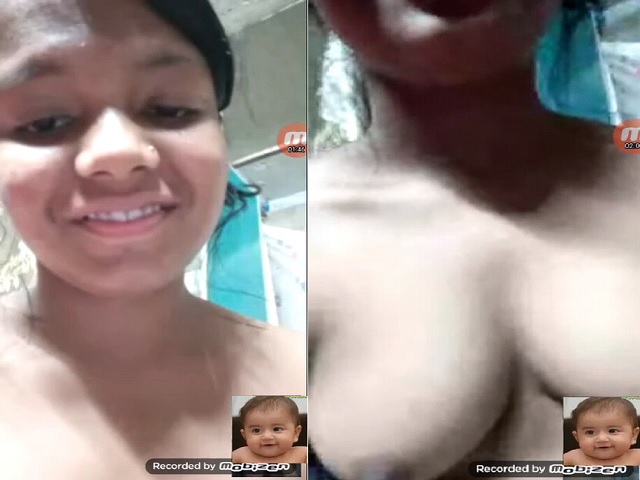 Smiling Beautiful Girl Topless Video Call